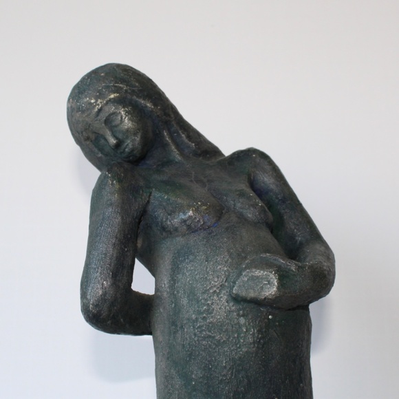 Sculpture of Pregnant Woman by Herman Wald  Mid Century Metallic Stoneware Clay - Picture 1 of 13